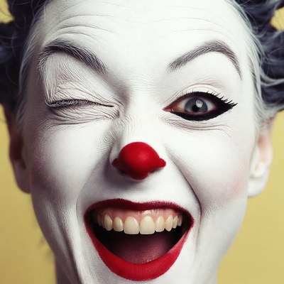 Clown woman winking with red nose