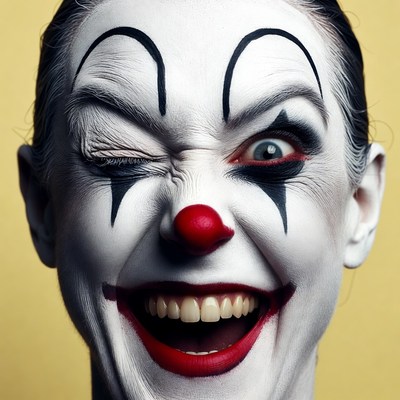 Woman winking in clown makeup