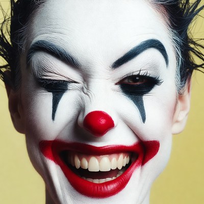 Female clown winking and smiling