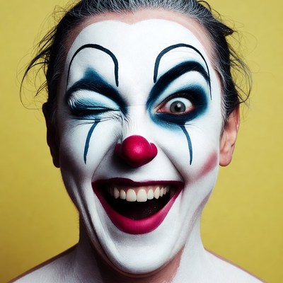 Clown woman winking with big smile