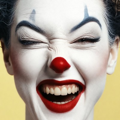 Clown woman winking with red nose