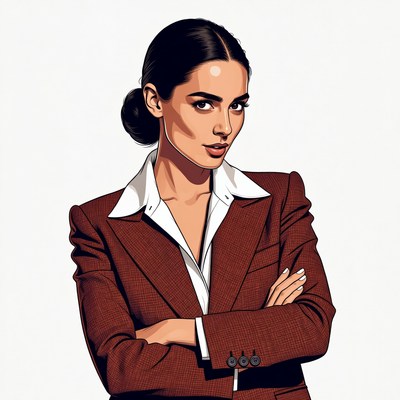 Woman in red blazer with arms crossed