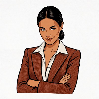 Confident woman in brown suit