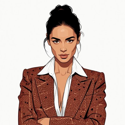 Asian woman in brown blazer arms crossed