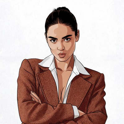 Asian woman arms crossed suit