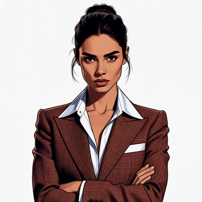 Confident woman in brown suit