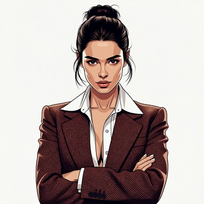 Woman in brown blazer with arms crossed