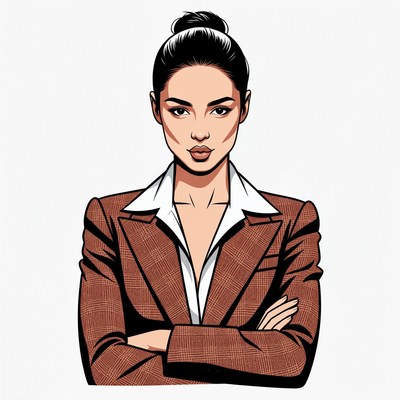 Asian woman in suit arms crossed