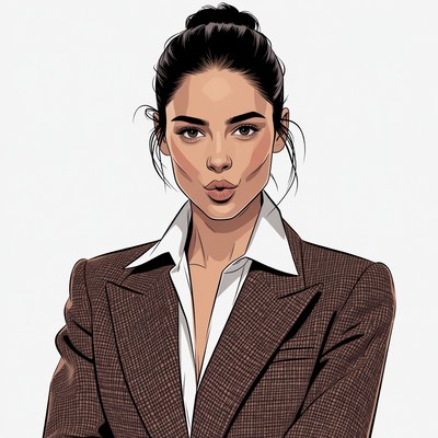 Woman in brown suit with bun