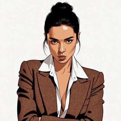 Asian woman in brown blazer arms crossed