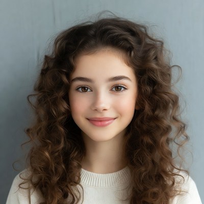 Teen girl with curly brown hair