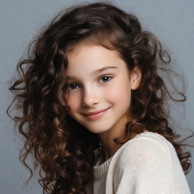 Girl with curly brown hair smiling