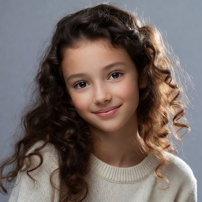 Smiling girl with curly brown hair