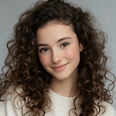 Smiling girl with curly brown hair
