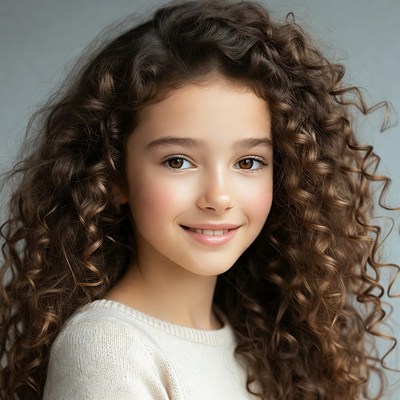 Girl with curly hair smiling