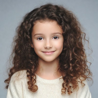 Smiling girl with curly brown hair