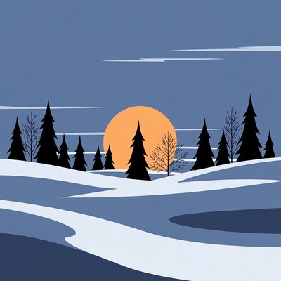 Sunrise Over Snowy Pine Trees