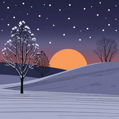 Winter Sunset Over Snowy Hills