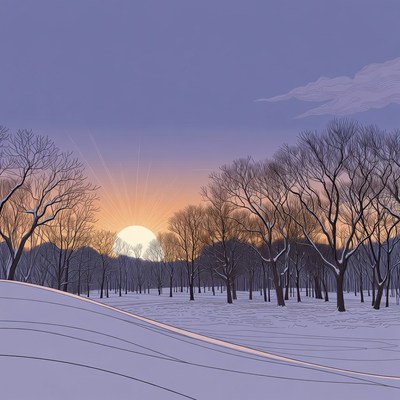Winter Sunset Over Snowy Trees
