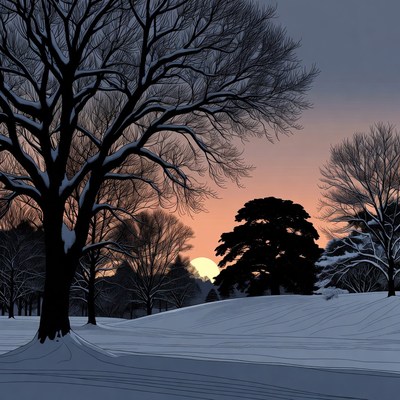 Snowy Trees Sunset Landscape