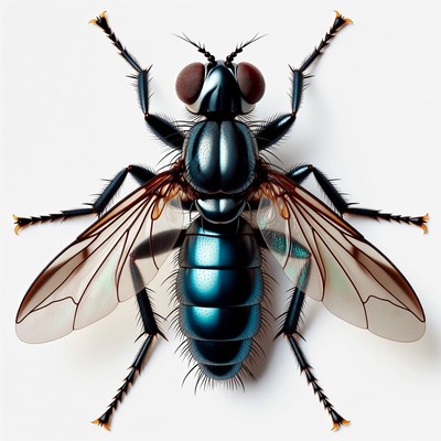 Blue Metallic Fly on White Background
