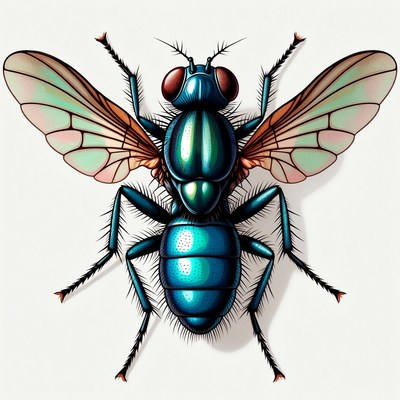 Blue Metallic Fly Illustration