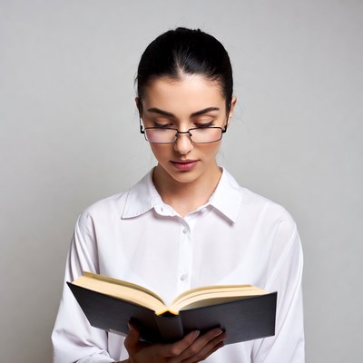 Woman reading book in glasses