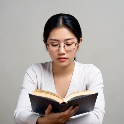 Asian woman reading book