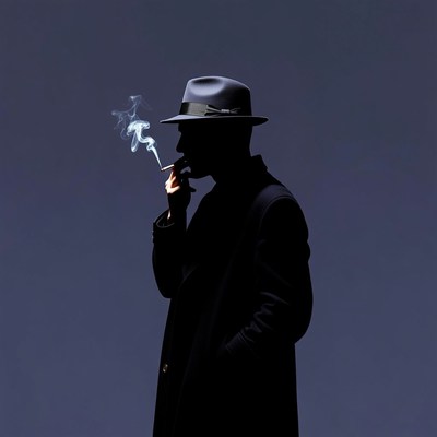 Silhouette man smoking cigarette in fedora