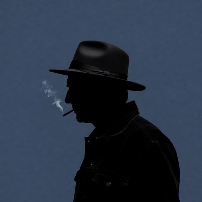 Man silhouette smoking cigarette in fedora