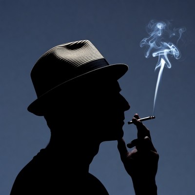 Man smoking cigarette in fedora silhouette