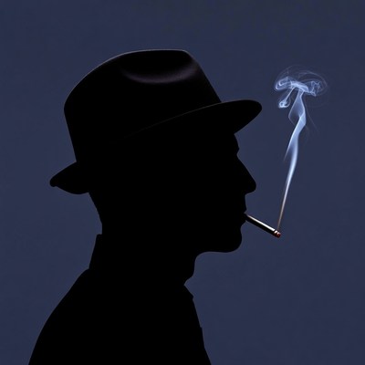 Man silhouette smoking cigarette in fedora