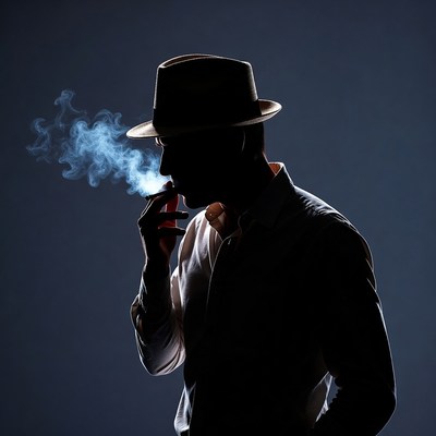 Man smoking cigar in silhouette