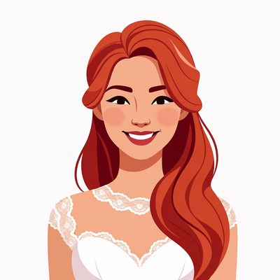 Asian bride smiling with red hair