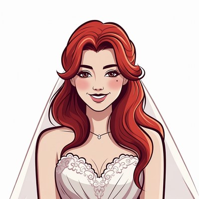 Bride with red hair and veil