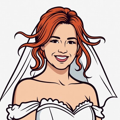 Bride with red hair and veil