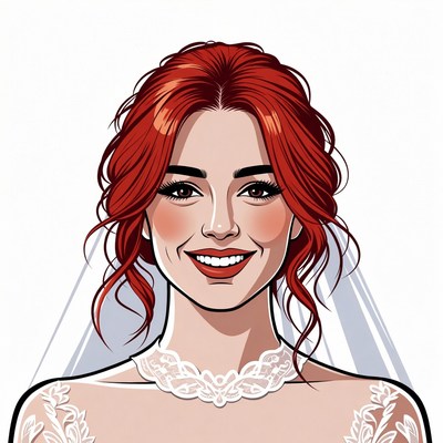 Bride with Red Hair and Veil