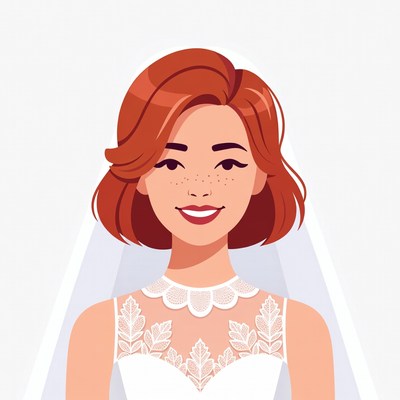 Asian bride with red hair and veil