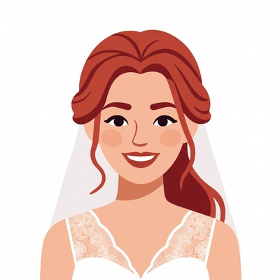 Bride with red hair in veil