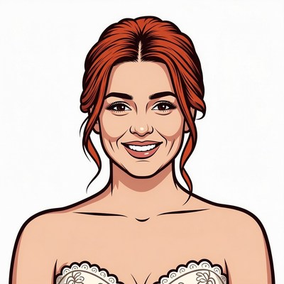 Smiling redhead woman in lace bra