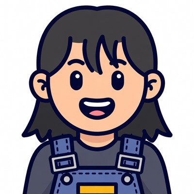 Smiling girl in blue overalls illustration
