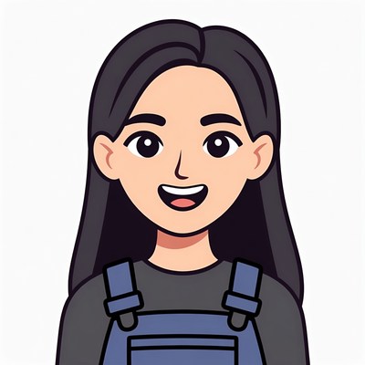 Smiling Asian woman in overalls