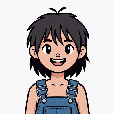 Smiling cartoon boy in overalls