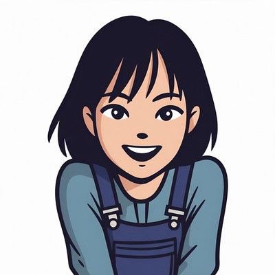 Smiling Asian girl in overalls