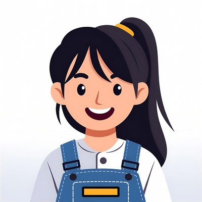 Smiling Asian girl in denim overalls