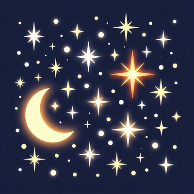 Shiny Stars and Crescent Moon