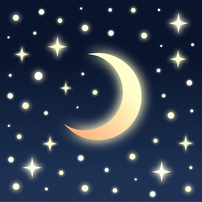 Crescent Moon and Stars Night Sky