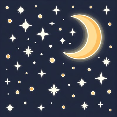 Cartoon Crescent Moon and Stars