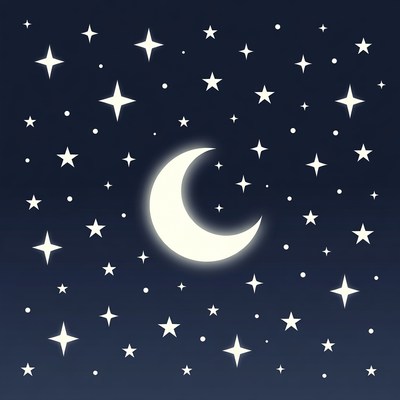 Crescent Moon and Stars Illustration