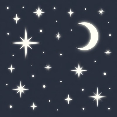 Stars and Crescent Moon Night Sky